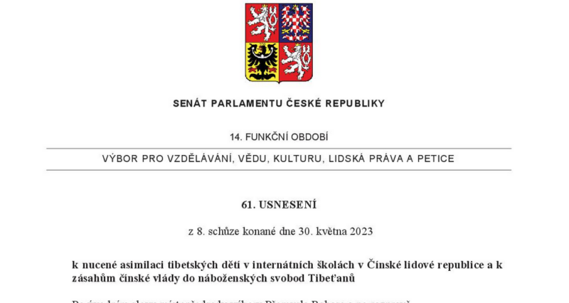 Czech Senate Committee opposes forced assimilation of Tibetan children, interference in religious freedom