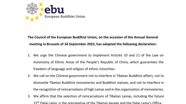 European Buddhist Union urges China to stop interfering in Tibetan Buddhism